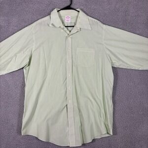 Brooks Brothers Mens 17.5-33 Traditional Fit Striped Non-Iron Cotton Shirt Green